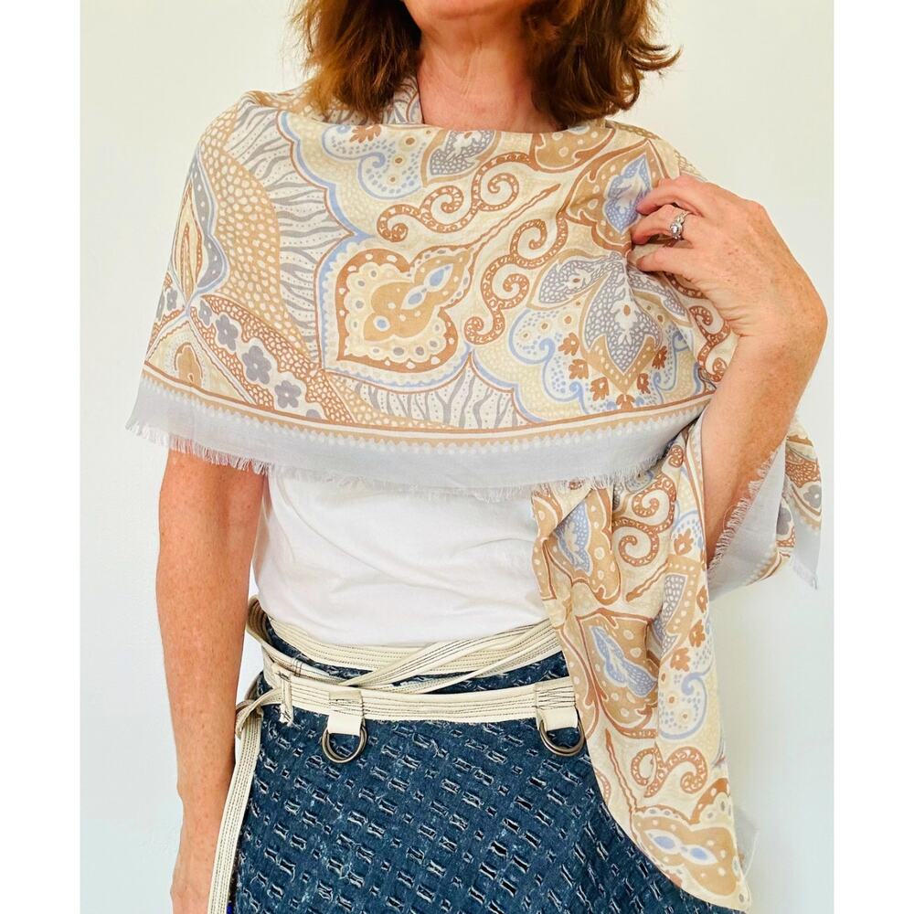 J Mclaughlin Printed Scarf Accessory Coastal Large Square Designer
